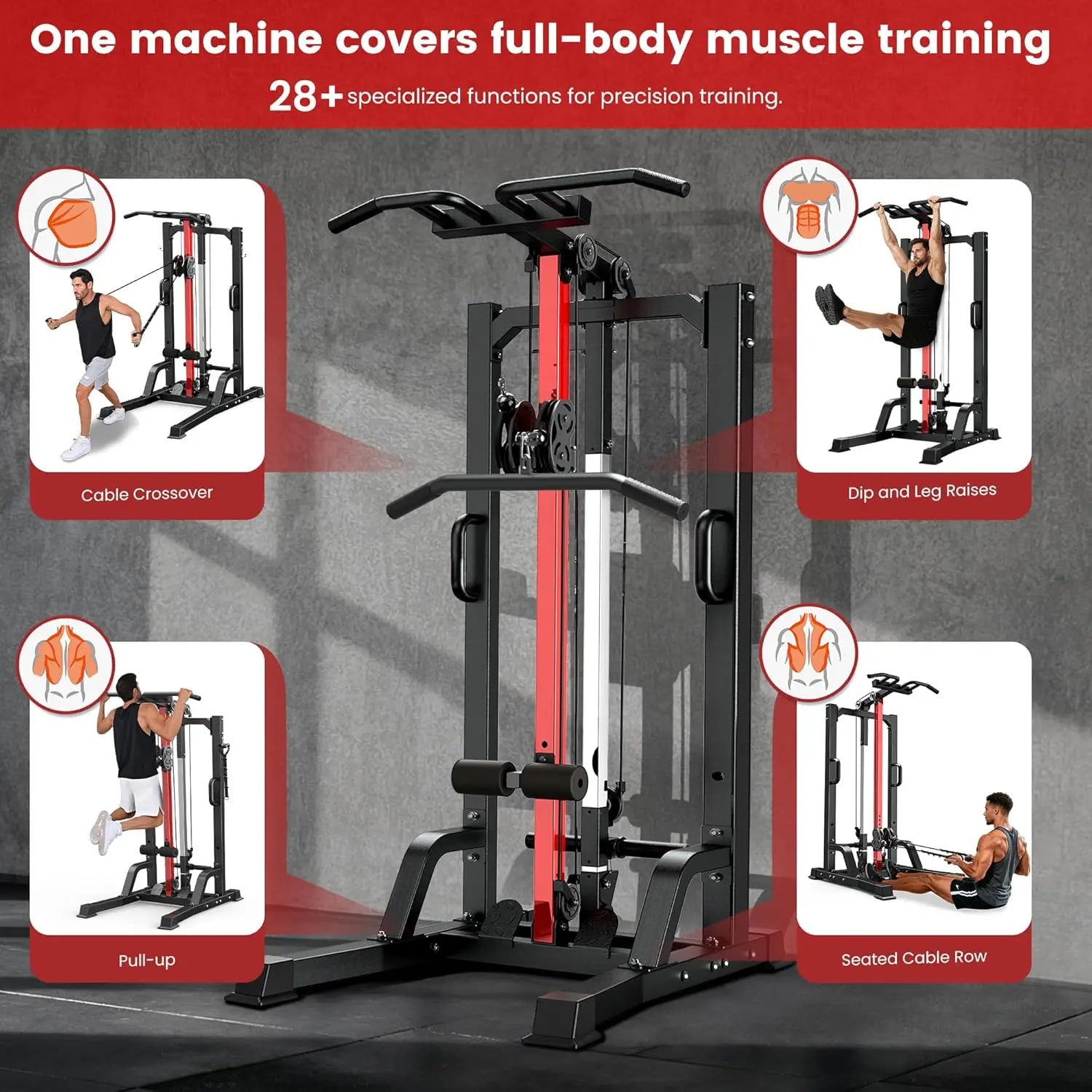 Pull Up Bar Power Tower Dip Station,Cable Machine-Integrated 450LBS Multi-Function Adjustable Height Fitness, Customized