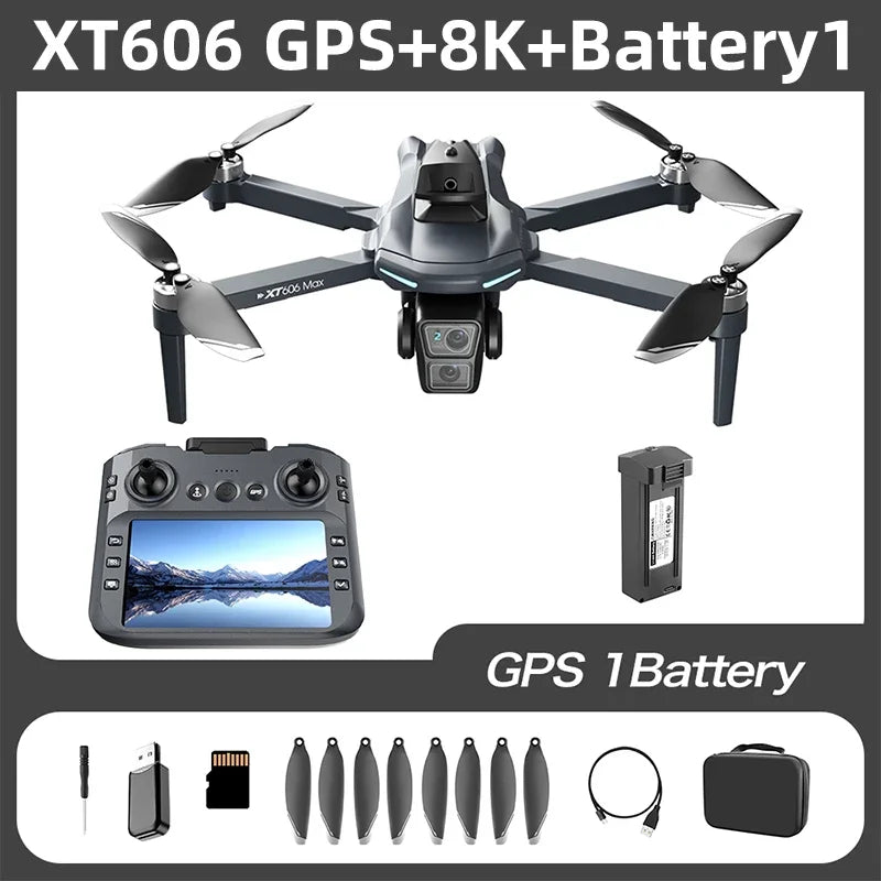 Lenovo XT606 Drone Professional 8K HD Camera 5G GPS WIFI FPV Drones 4.5 Inch Screen Avoidance Brushless Motor RC Dron Toys