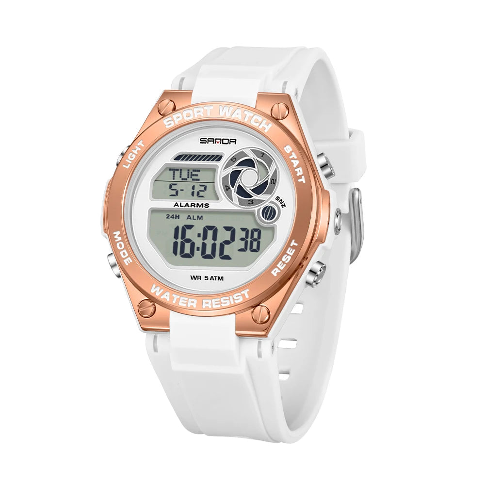 SANDA Durable Ladies Sports Luxury Brand Wristwatch Women TPU Strap Luminous Waterproof Week Date Digital Casual Watch