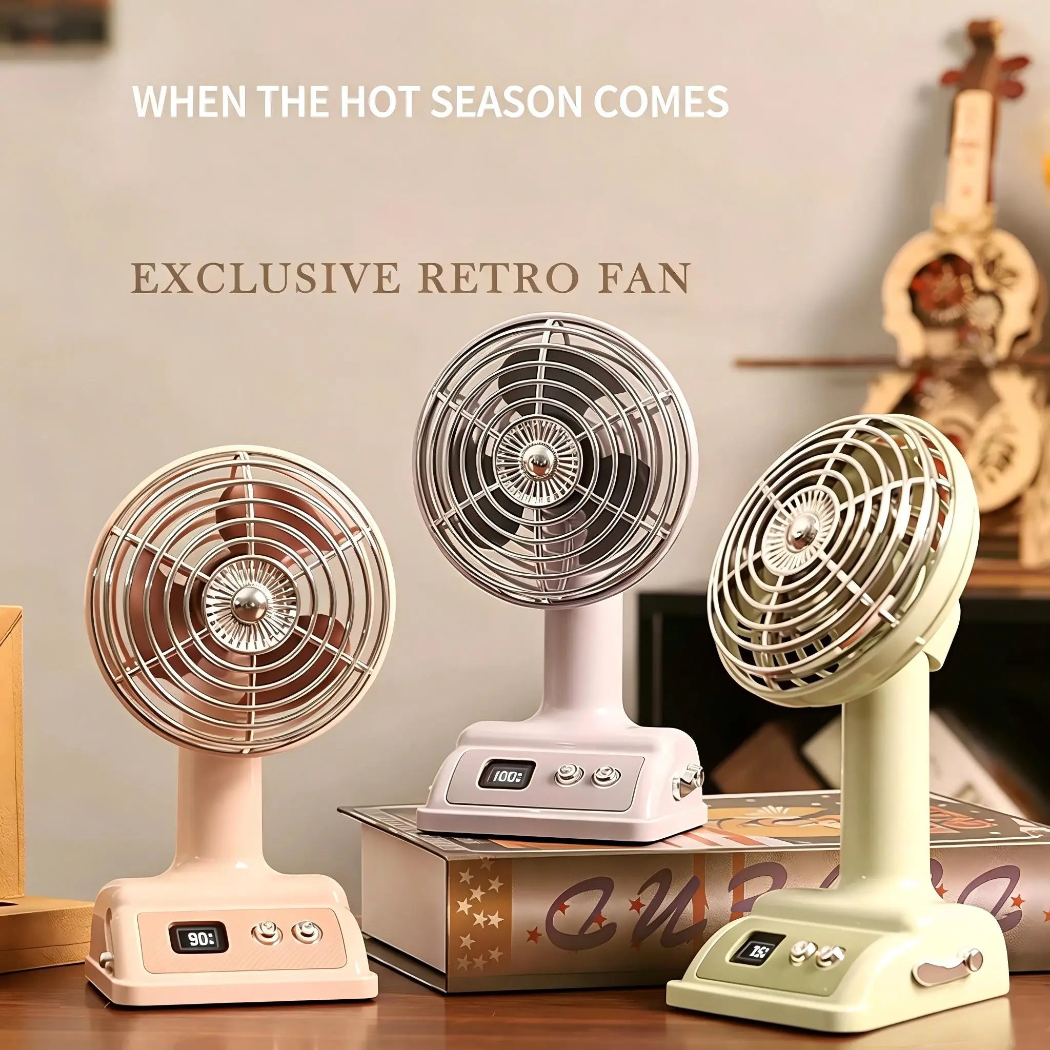 Retro Nostalgic Classic Desktop Office Fan 100 Speed Levels Adjustable Student Dormitory Rechargeable Fan