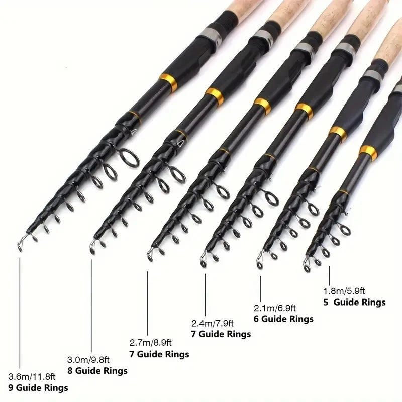 Fishing rod Portable carbon fiber telescopic with cork-like handle travel rotating rod 1.8 M /5.9FT to 3.6M /11.8 FT