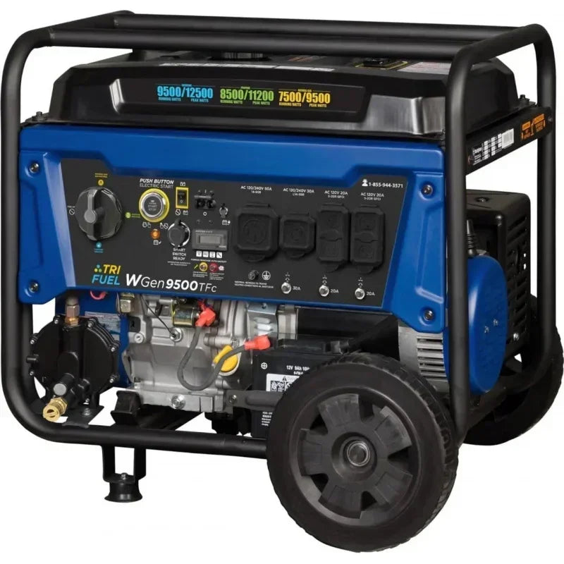 Outdoor Power Equipment 12500 Peak Tri-Fuel Portable Generator, Remote Electric Start Household Backup Power Generator
