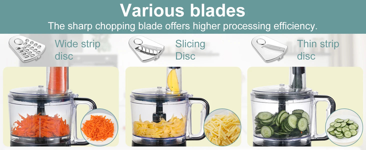 TopStrong 6-in-1 for Chopping, Slicing, Shredding and Kneading Dough, 3 Speeds with Pulse, 2L Mixing Bowl 800W Food Processor