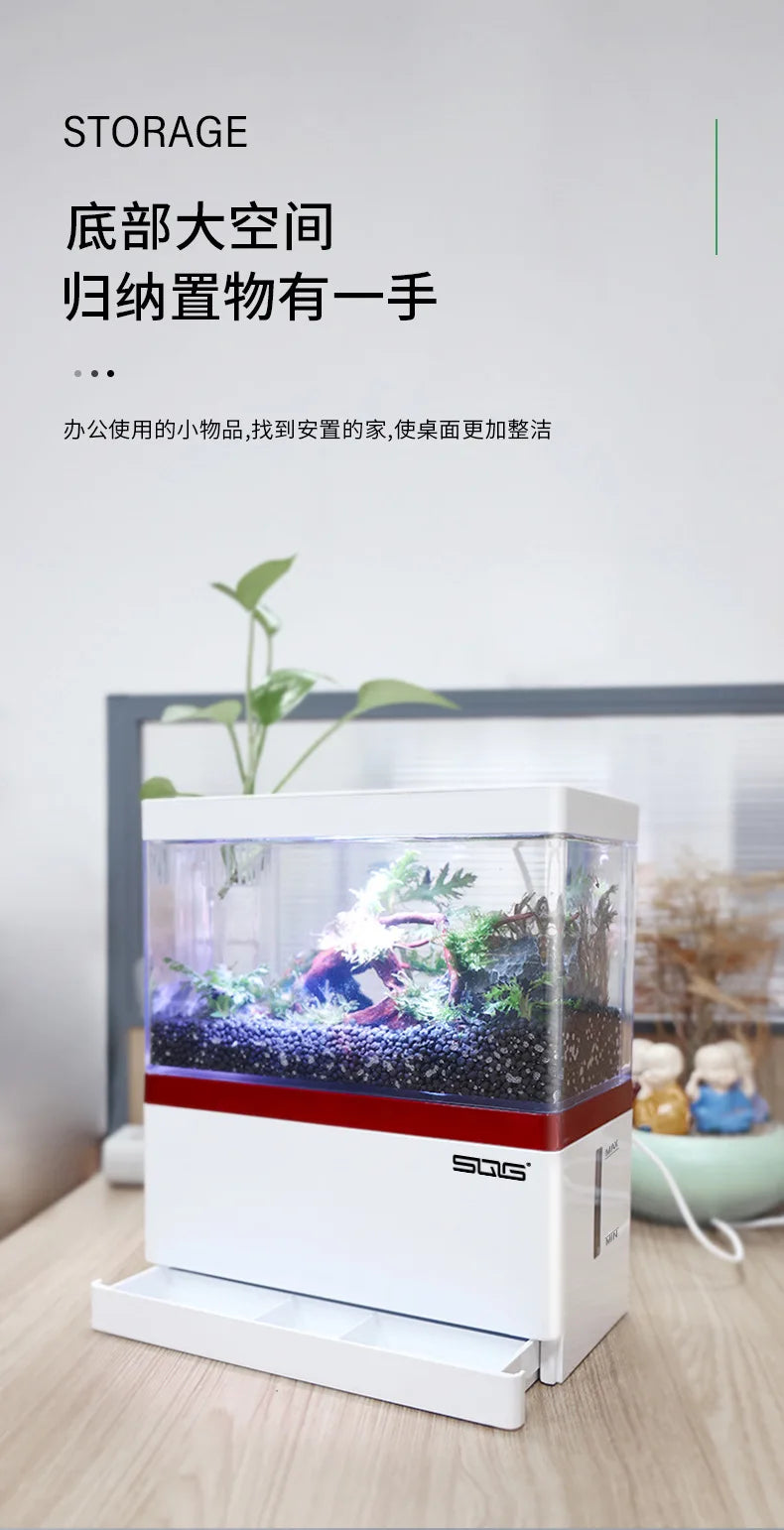 2026 mini fish tank Self circulating fish tank with charging filter desktop living room household water free ecological aquarium