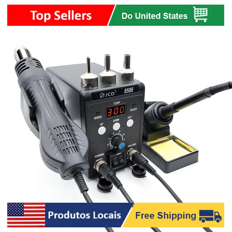 JCD Solder Station 8586 2-in-1 Electric Soldering Iron And Hot Air Gun Set for SMD Rework Desoldering Welding Machine Repair Tool Kit