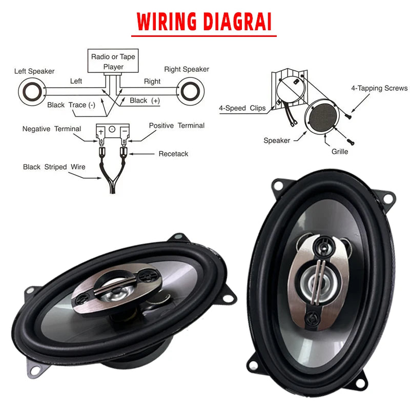 2pcs 4x6 Inch Car Speakers 4-Way Coaxial Full Frequency Sound for Car Stereophonic Sound Sleek Design Speaker 900W (2x450W)