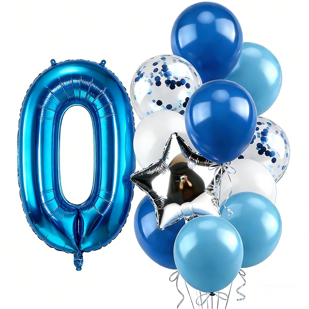 12pcs Blue 32inch Number Foil Balloon Star Confetti Latex Balloon Birthday Party Kids Adult Wedding Anniversary Globos Supplies