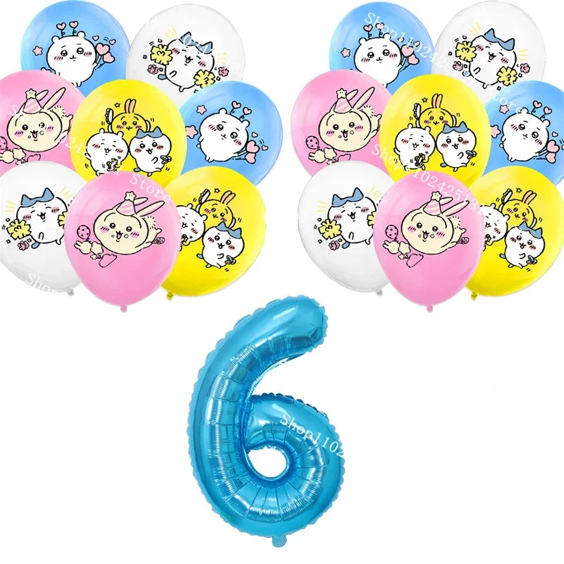 Chiikawa kawaii Happy Birthday Party Decorations Cute plate Banner Cake Topper Flag Balloons Disposable tableware Decorations
