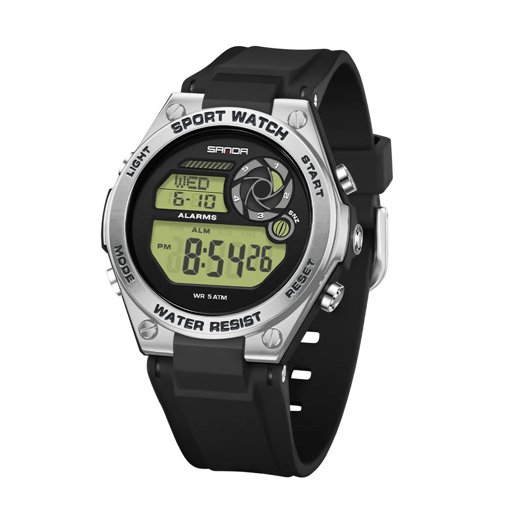 SANDA Durable Ladies Sports Luxury Brand Wristwatch Women TPU Strap Luminous Waterproof Week Date Digital Casual Watch
