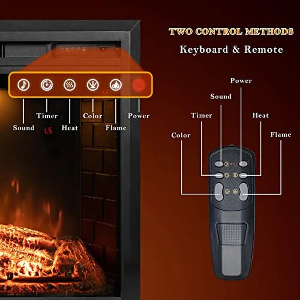 36" Wall Mount Electric Fireplace Insert with Remote Control Realistic Log Flame Overheat Protection Plug-in Installation 1500W