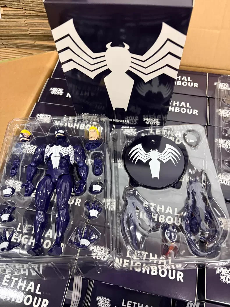 In Stock Mess Toys Venom Lethal Neighbor Spider Man Symbiotic Black Suit Anime Action Figure Collectible Messtoy Spiderman Model