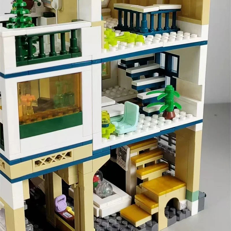 Garden Hotel Building Blocks Set, 3-Story City Street View Bricks Model, Creative DIY Assembly Toy for Kids Adults, Collectible