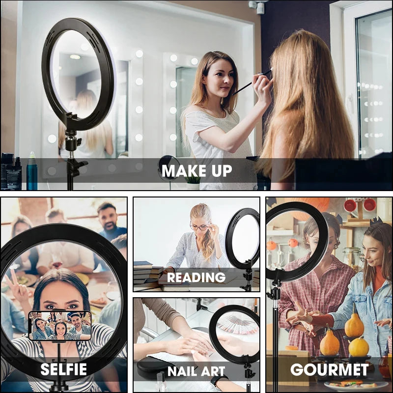 Illuminate your videos and photos with this LED ring light—adjustable lighting, USB powered, with tripod stand, perfect for phone video, live streaming, and photography!