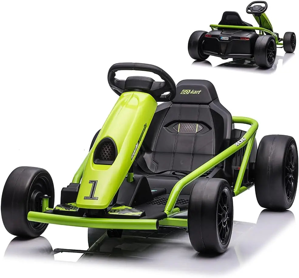 24V Go Kart Car for Kids 9Ah Battery 2 x 300W Motors 8.1Mph Fast Speed Drifting Circling Riding Racing Car Max Load 155Lbs 3-11Y