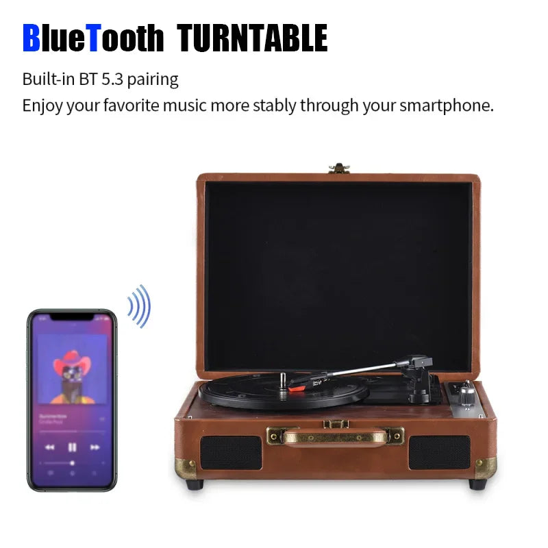 Retro portable vinyl record player, Bluetooth/USB/TF playback, suitable for family gatherings, outdoor camping, party gifts