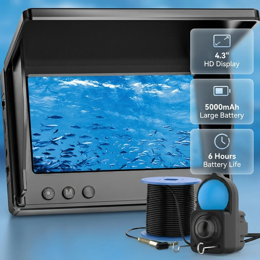 4.3" HD Underwater Fishing Camera,  Portable Fish Finder with Monitor With Night Vision Lights for Lake Boat Ice Fishing