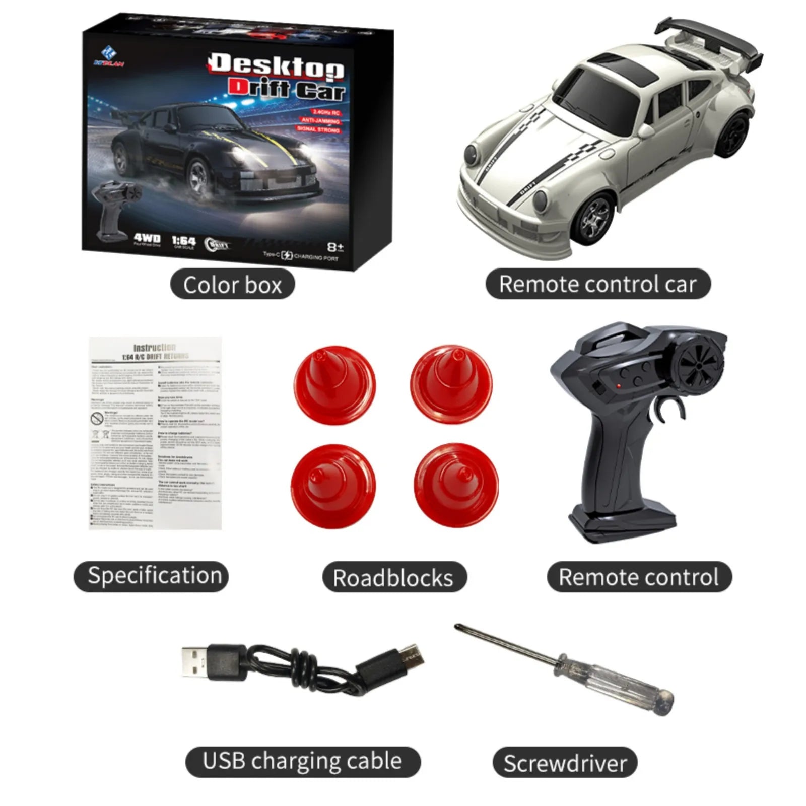 1/64 2.4G Desktop Mini High Speed Drift Car 4WD Remote Control Full Proportion Racing Car Toy GTR Race Model Boy Toy Gift