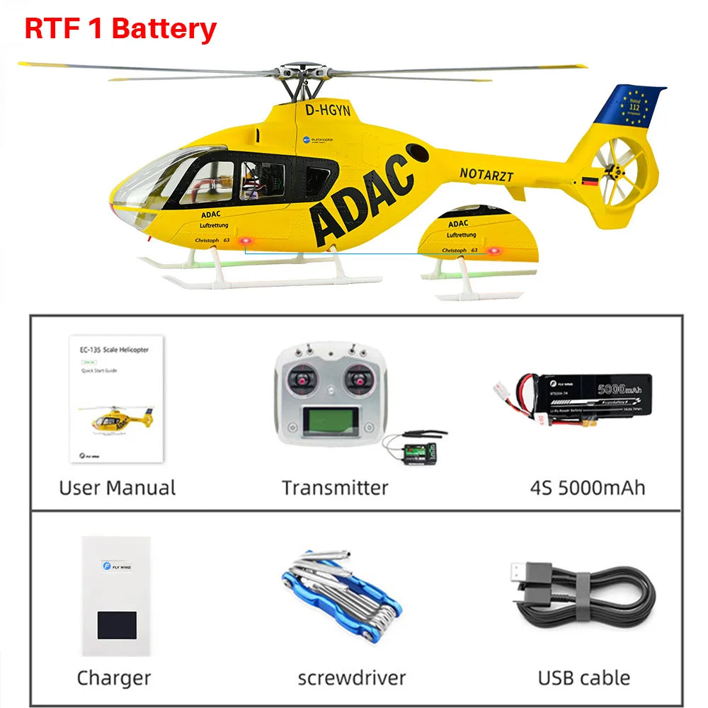 FLYWING EC135 Scale Helicopter ACE Flight GPS 470 class Four blades EC135 RC Helicopter Smooth Takeoff Landing 6CH RC Helicopter