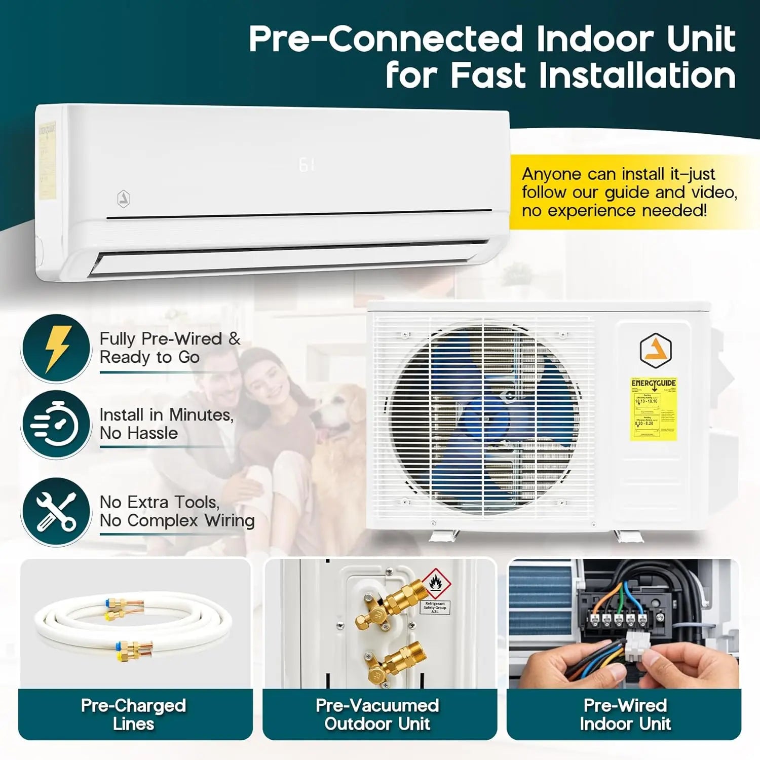 12,000 BTU DIY Mini Split Air Conditioner & Heating System with Pro Fast-Fit Set, 115V 18 SEER2 Ductless Inverter, Customized