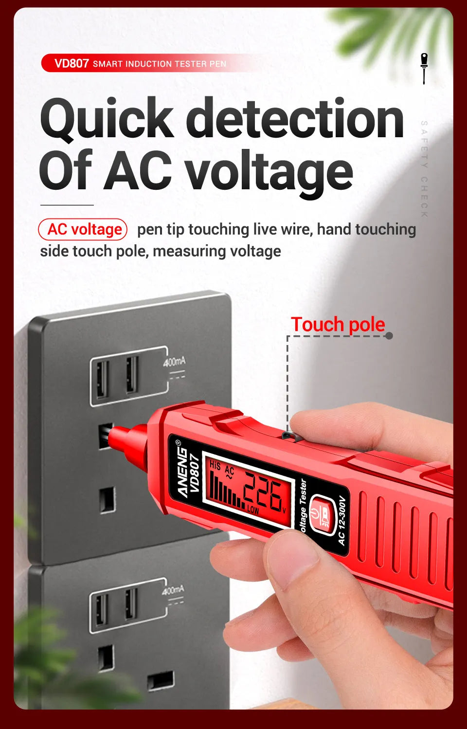 Safely detect live wires with this one-word induction portable smart electric pen tester—featuring NCV sensor and compatible with 50/60Hz for accurate, non-contact voltage testing!