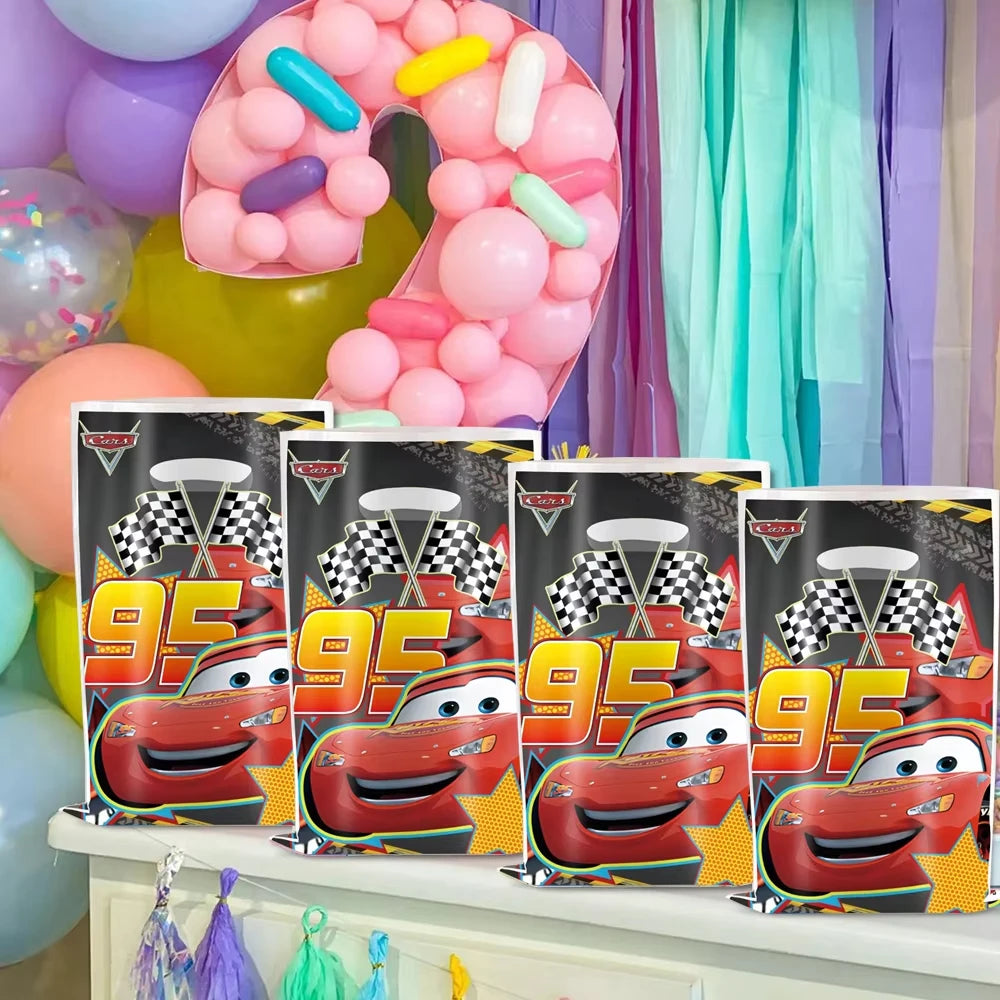 Cars Theme Birthday Party Decoration Tableware Banner Tablecloth Gift Bag Paper Plates Party Favors Toy Set Stamps Bracelets
