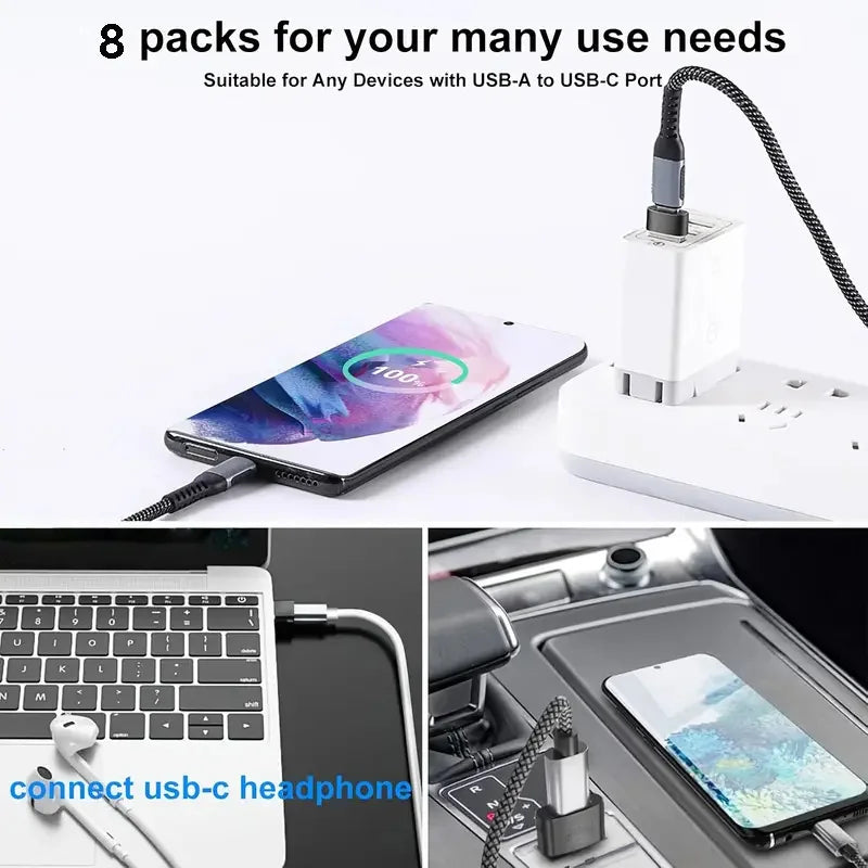 8pcs USB to USB C Adapter