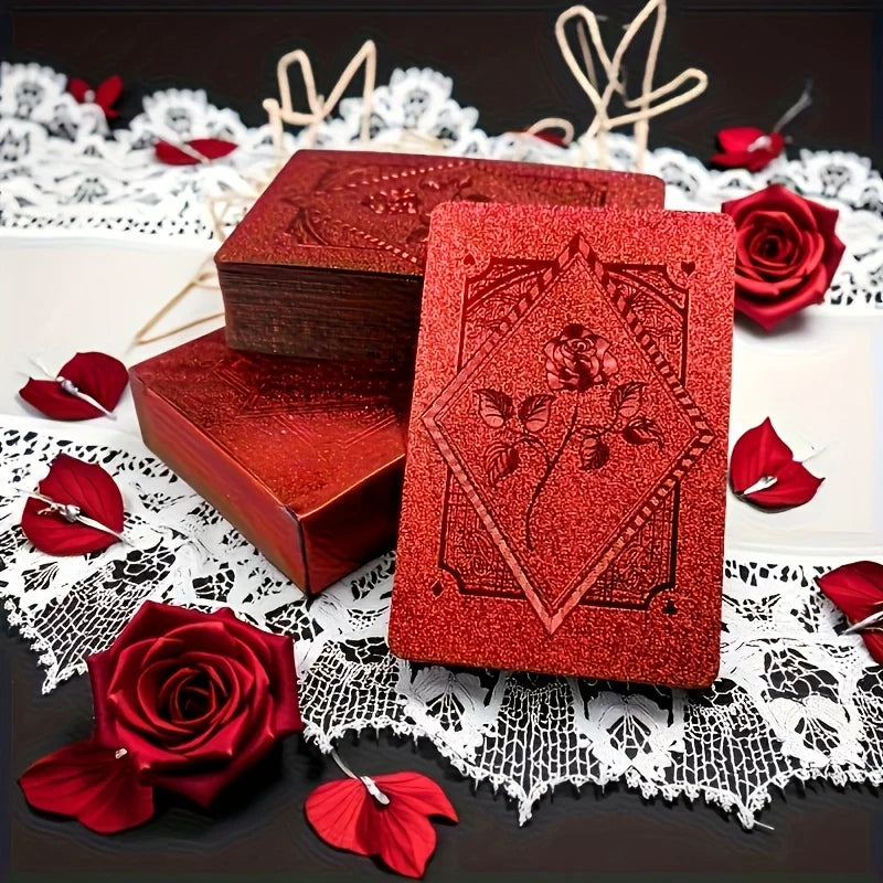 1 Set of Red Rose Playing Cards Waterproof Durable PVC Playing Cards Family Party Entertainment Props Festival Party Favors
