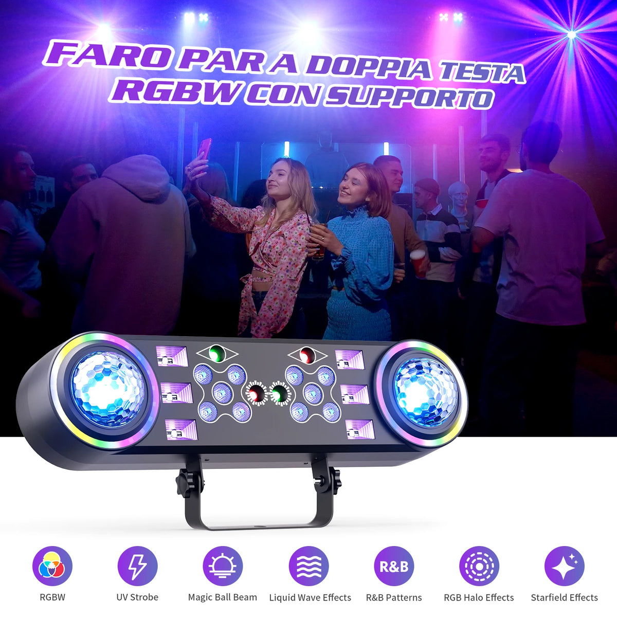 2PCS Bracket Effect Lights 7in1 RGBW LED Light Stand Kit W/Bag Magic Ball Beam Effect Light Remote Control DJ Disco Party Lights