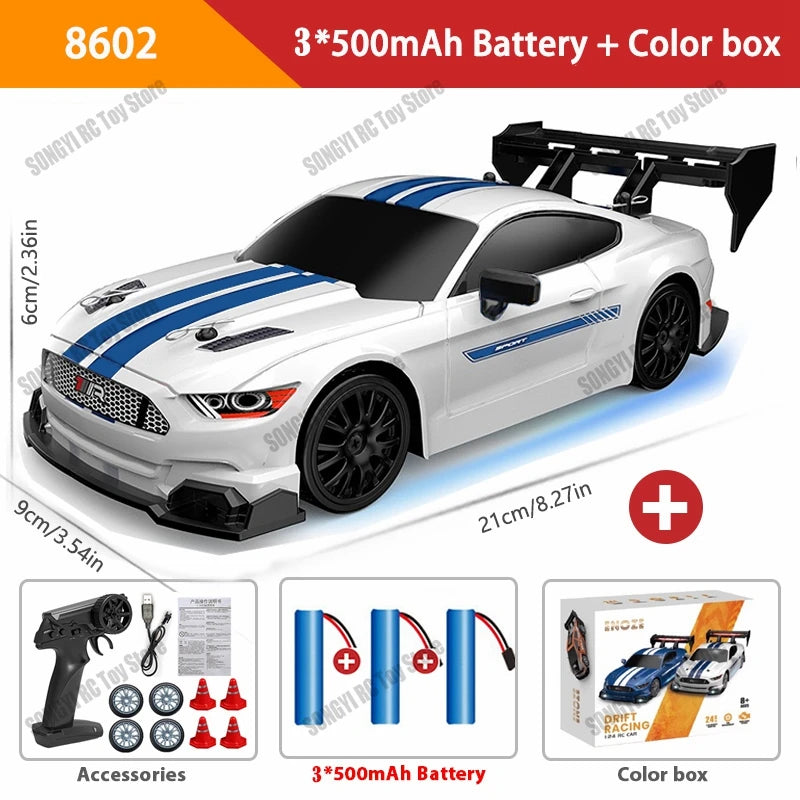 1:24 High Speed RC Drift Vehicle Cars Mustang 4WD Remote Control Racing Car Gift Competition Race Car Boys Toy Replaceable Tire