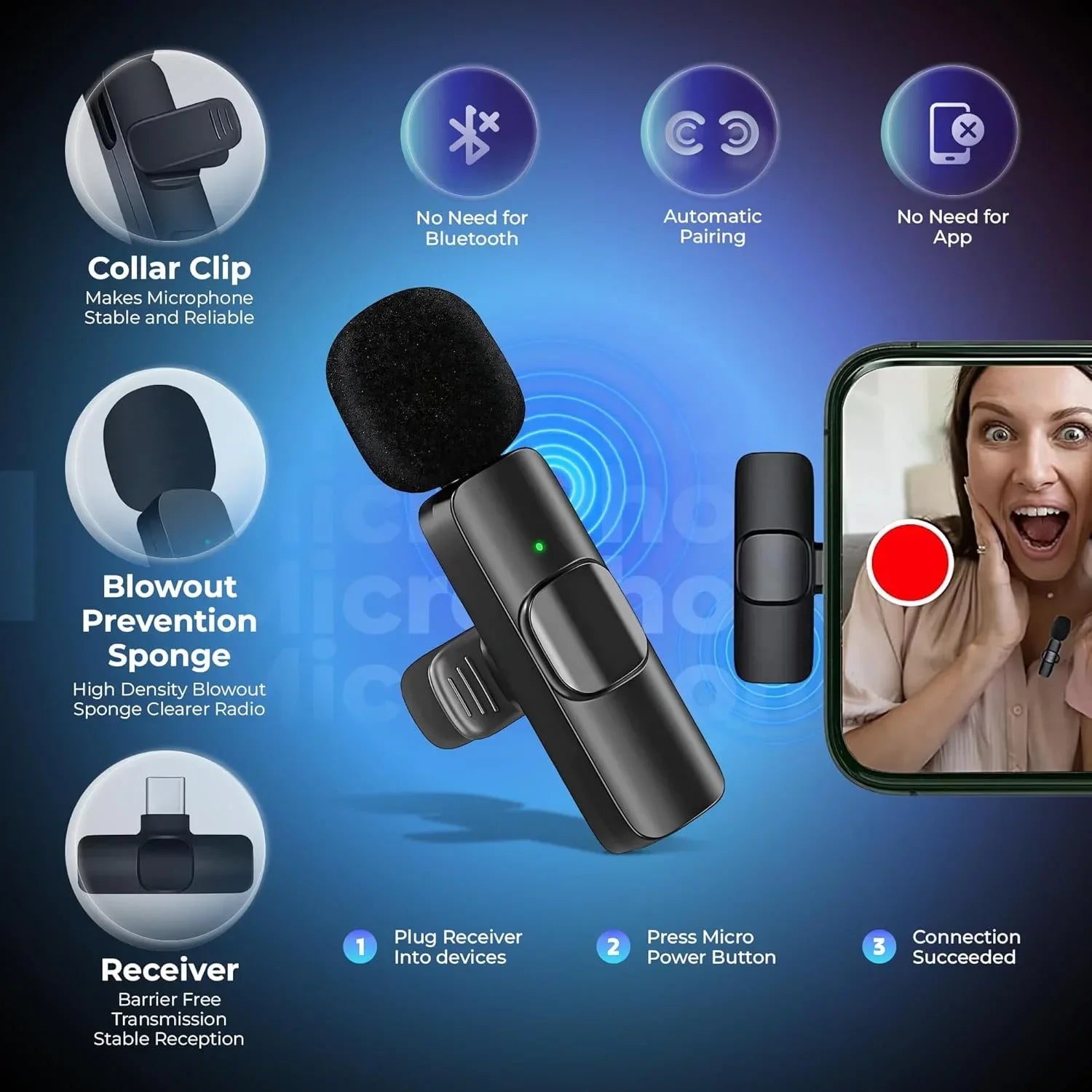 NEW Wireless Lavalier Microphone for Live Streaming/YouTube/TikTok/Facebook Live Noise Reduction Mic For iPhone/Android