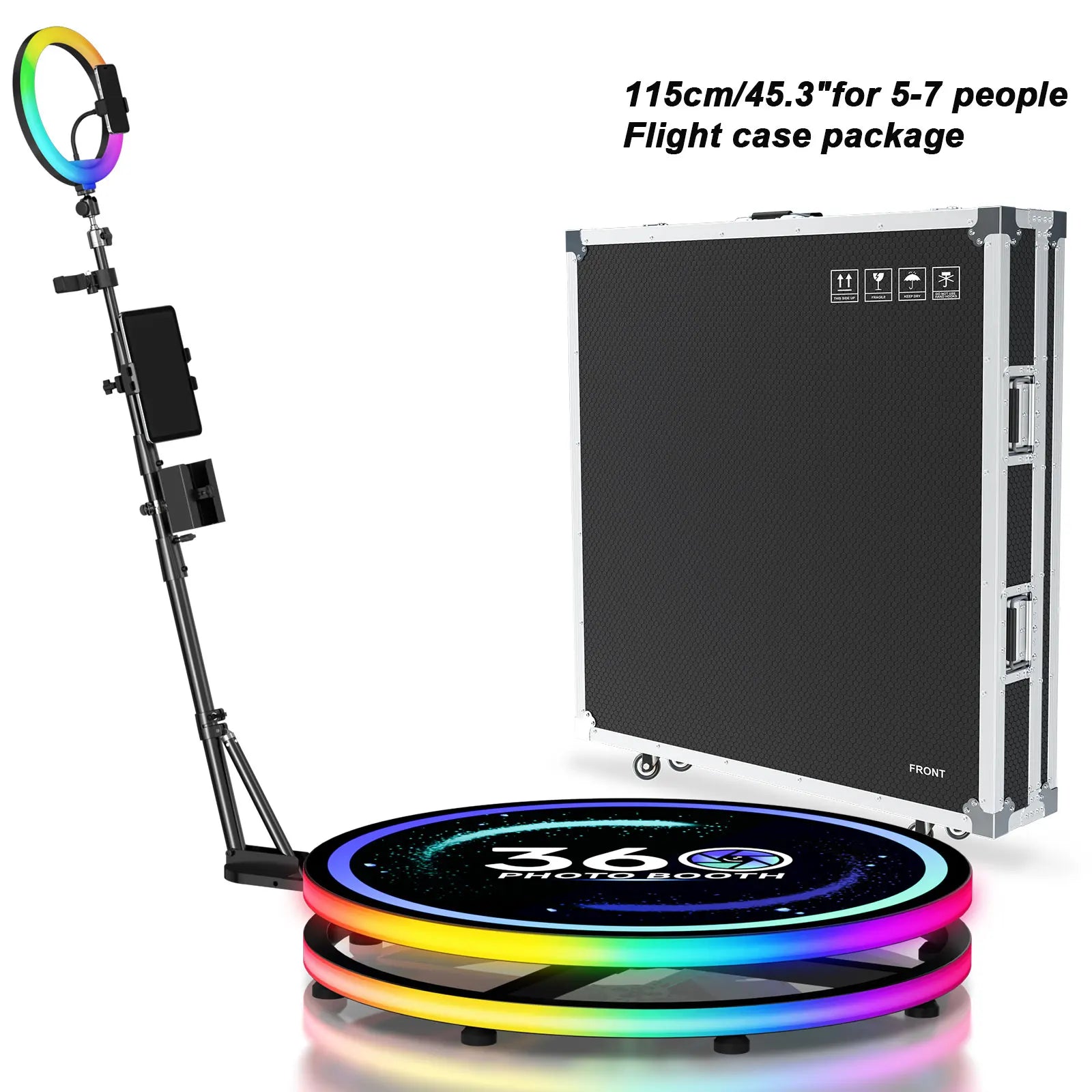 360 Photo Booth for Video with App Control Rotating 360photo Booth Degree Photobooth Machine with RGB Ring Light for Party Event