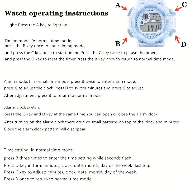 Multi functional watch for teenagers, elementary and middle school students, sports electronic watch for both men and women