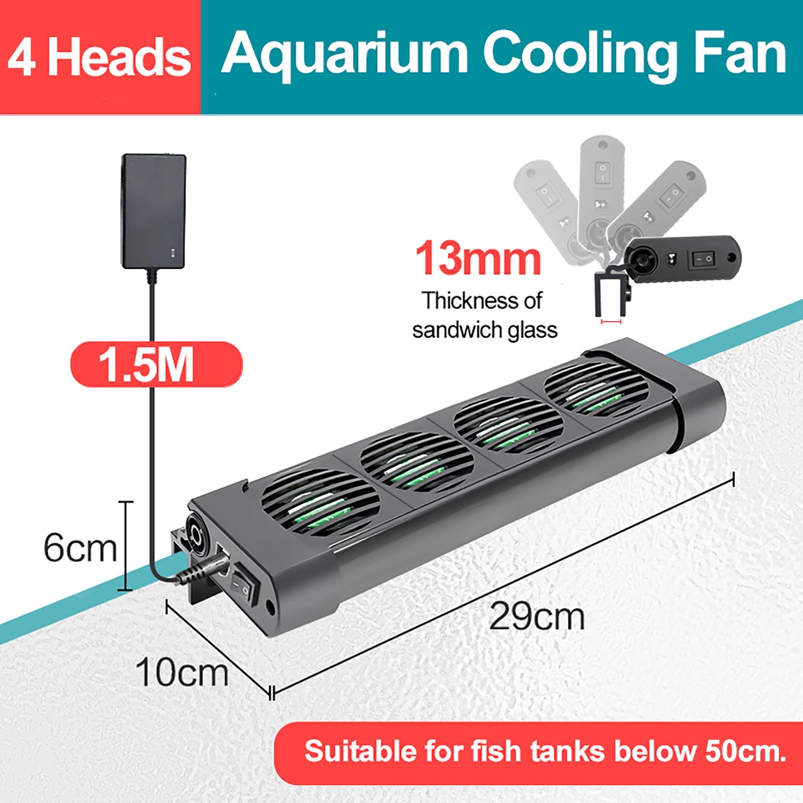 Fish Tank Cooling Fan 135° Rotation Aquarium Cooling Heat Dissipation Cooling Fan Cool Down Temperature 13mm Tank Thickness