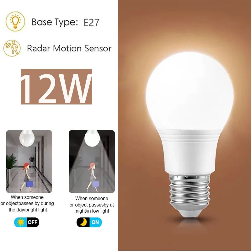 1pc Radar Motion Sensor Light Bulbs Dusk to Dawn LED Bulbs Outdoor Auto On/Off for Indoor Outdoor Basements, Porch,Courtyards