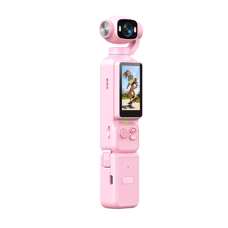 4K Handheld Action Camera HD 180° Rotatable Lens Electronic Anti-shake Pocket Vlog Camera with Fill Light for Outdoor Sports