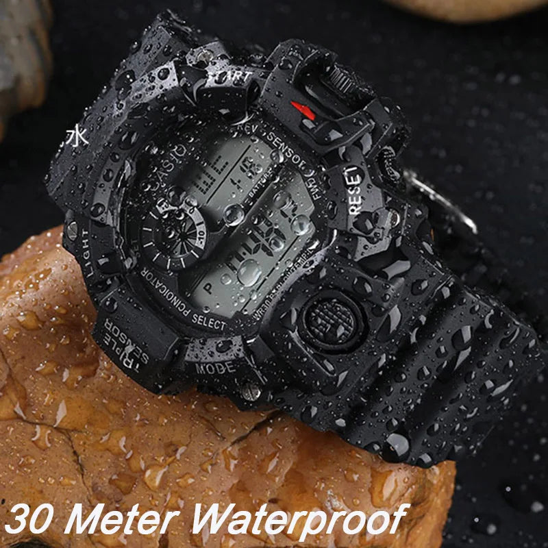 Fashion Men's Watch Sports Electronic Wristwatch Large Dial Multifunctional Waterproof Luminous Alarm Kids Male's Military Watch