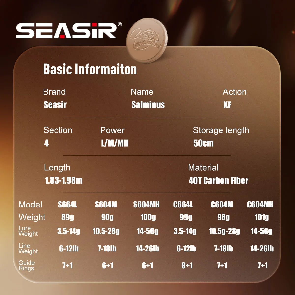 Seasir Salminus XF M/MH Spining&Casting Fishing Rod FUJI O Guide Rings 1.83M Drag 7-9KG 4-Piece Heavy Power All-Round Travel Rod