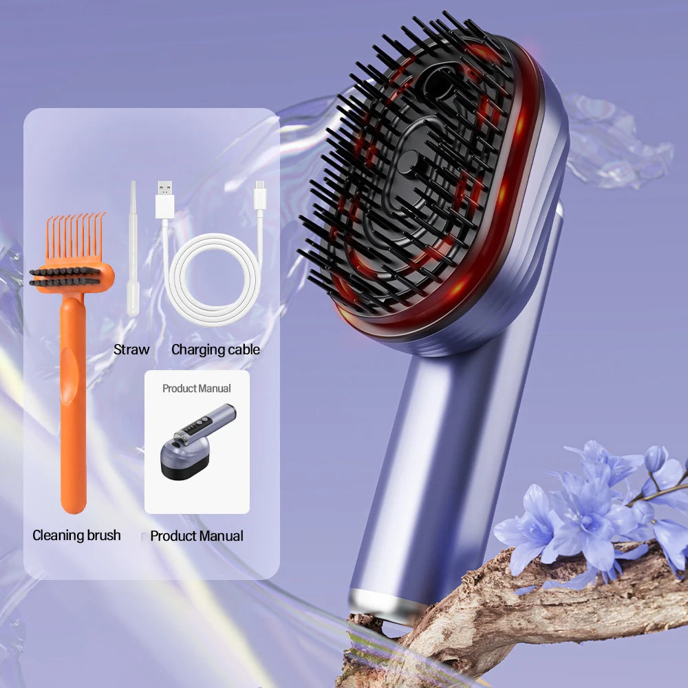 Electric Vibration Scalp Massager Comb Wireless Red Light Essential Oil Spraying Hair Care Brush Portable Head Massage Device