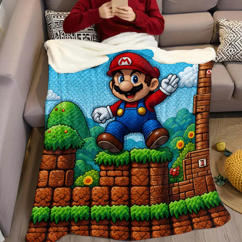 Cartoon M-Mario-s Printed Blanket Suitable for Sofas Beds Offices Travel Camping Chairs Warm Plush Blanket