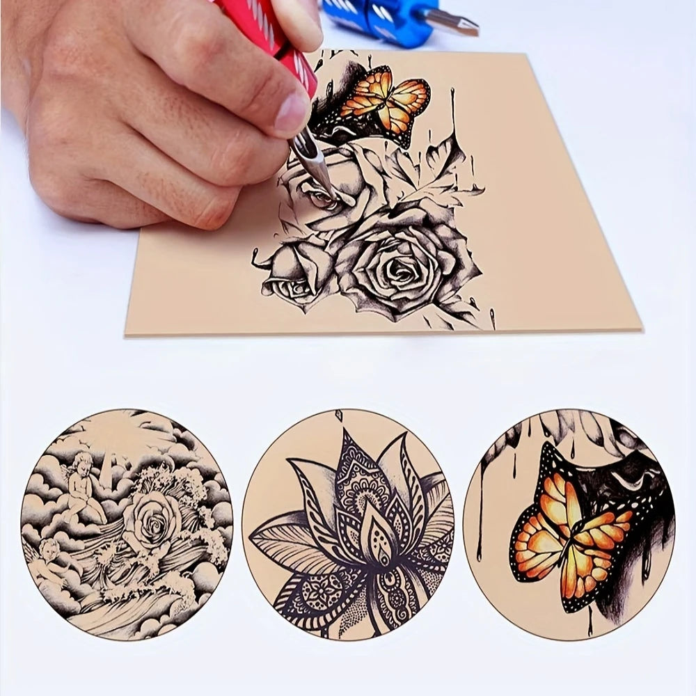 38pcs Tattoo Kit 13pcs Tattoo Skin Practice And 25pcs Transfer Paper Set Double Sides Tattoo Training Skin Tattoo Supplies HOT