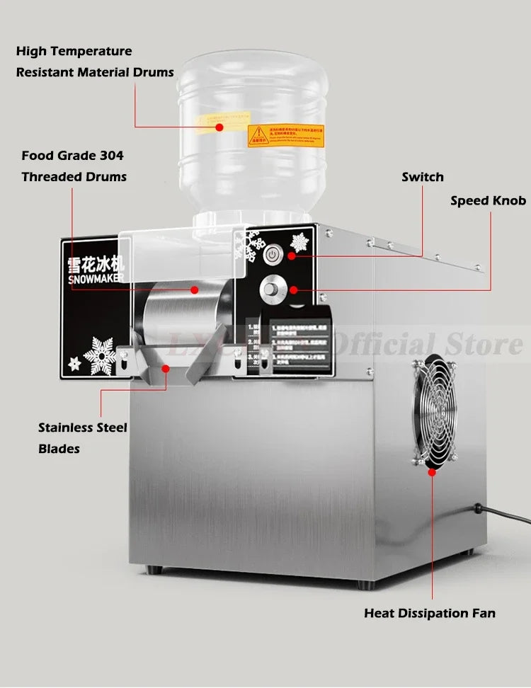 HomeWise 60KG/24H Korean Snowflake Ice Machine Small Snow Continuous Cooled Milk Mango Bingsu Shaver Smoothie Crusher 110V 220V