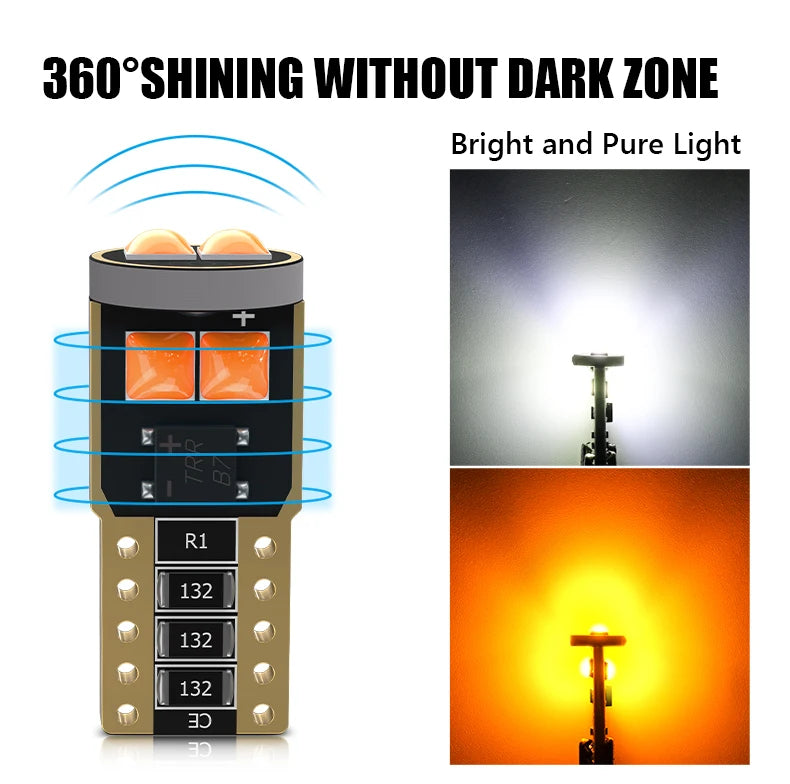 2pcs T10 W5W LED Bulbs 168 194 3030 6SMD Canbus No Error Super Bright Car Interior Clearance License plate light Dome Lamp White