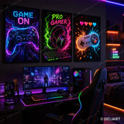 1 & 3 PCS Set Neon Gaming Posters Canvas Wall Art Print Gamepad Gamer Room Decor Esports Gift for Boys Teens Unframed