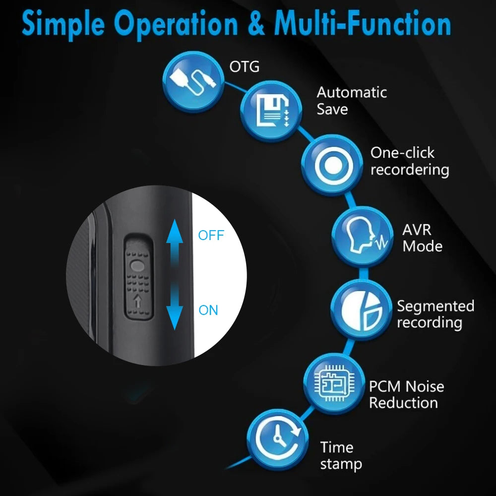 Professional Digital Voice Recorder Long Time Recording USBPen Noise Reduction Voice Activated Digital Audio Recorder MP3 Player