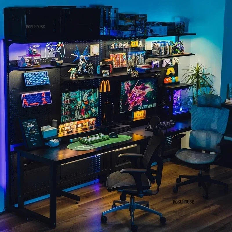 Double Gaming Desk Luxury Office Furniture Bedroom Computer Table Integrated Bookshelf Home Storage Designer Desktop Study Table