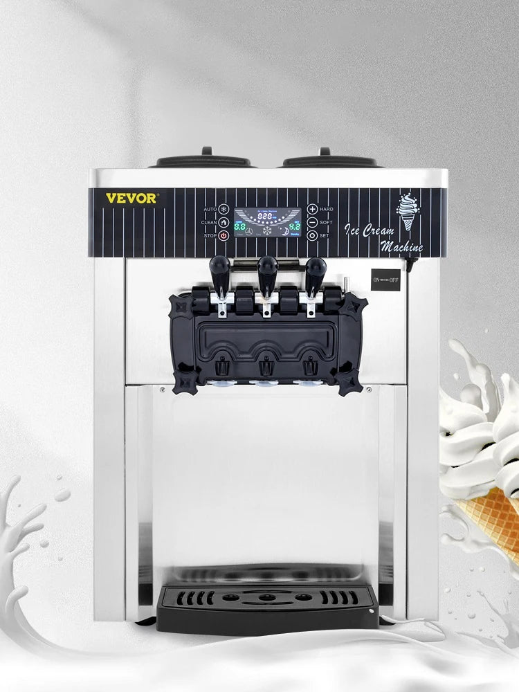 Sihao 2200W Ice Cream Machine 5.3-7.4Gal/H Soft Serve with LED Display Auto Clean 3 Flavors Sweet Cone Freezing Equipment