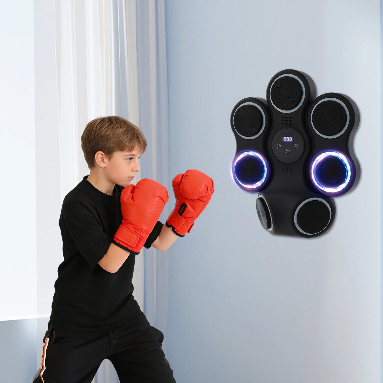 5W Interactive Punching Trainer, Wall Mounted Electronic Boxing Target with Lighting and Music, Smart Boxing Machine for Professional Boxers, Fitness People