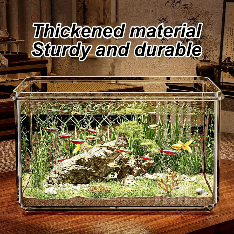 1 PC Transparent Aquarium Creative Desktop Fish Tank for Office Home Decor Rectangular(Bare Tank, No Scenery or Stones Included)