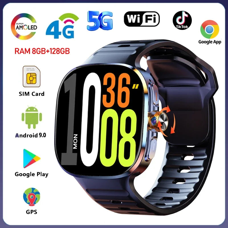 8GB+128GB RAM 4G/3G Smart Watch 2.40 inch AMOLED 2100mah Battery 900W Camera GPS WIFI Google APPS Download Smartwatch Android 10