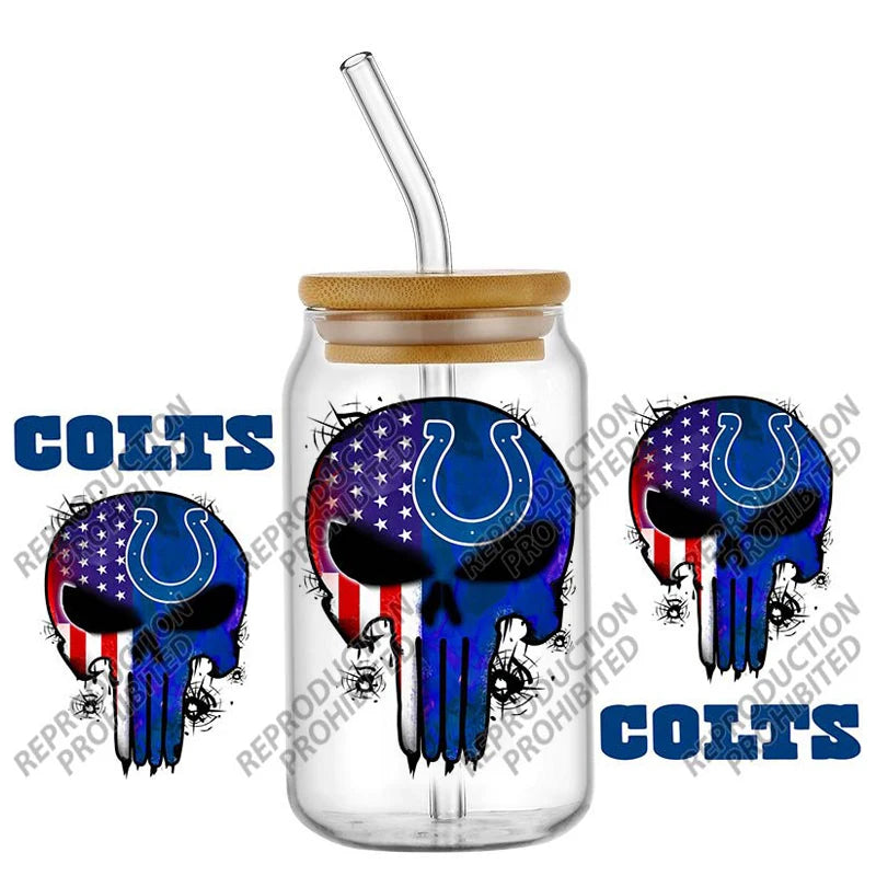 High Quality ‌3D Skull Sports Team Decal UV DTF Cup Wrap for 16oz Libbey Glasses Can DIY Mug Transfer Stickers
